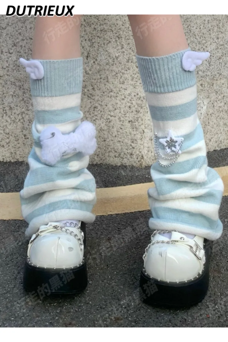 Japanese Original Subculture Water Color Striped Horn Leg Cover Mine Sweet and Cute Girl Versatile Pile Socks Leg Warmers
