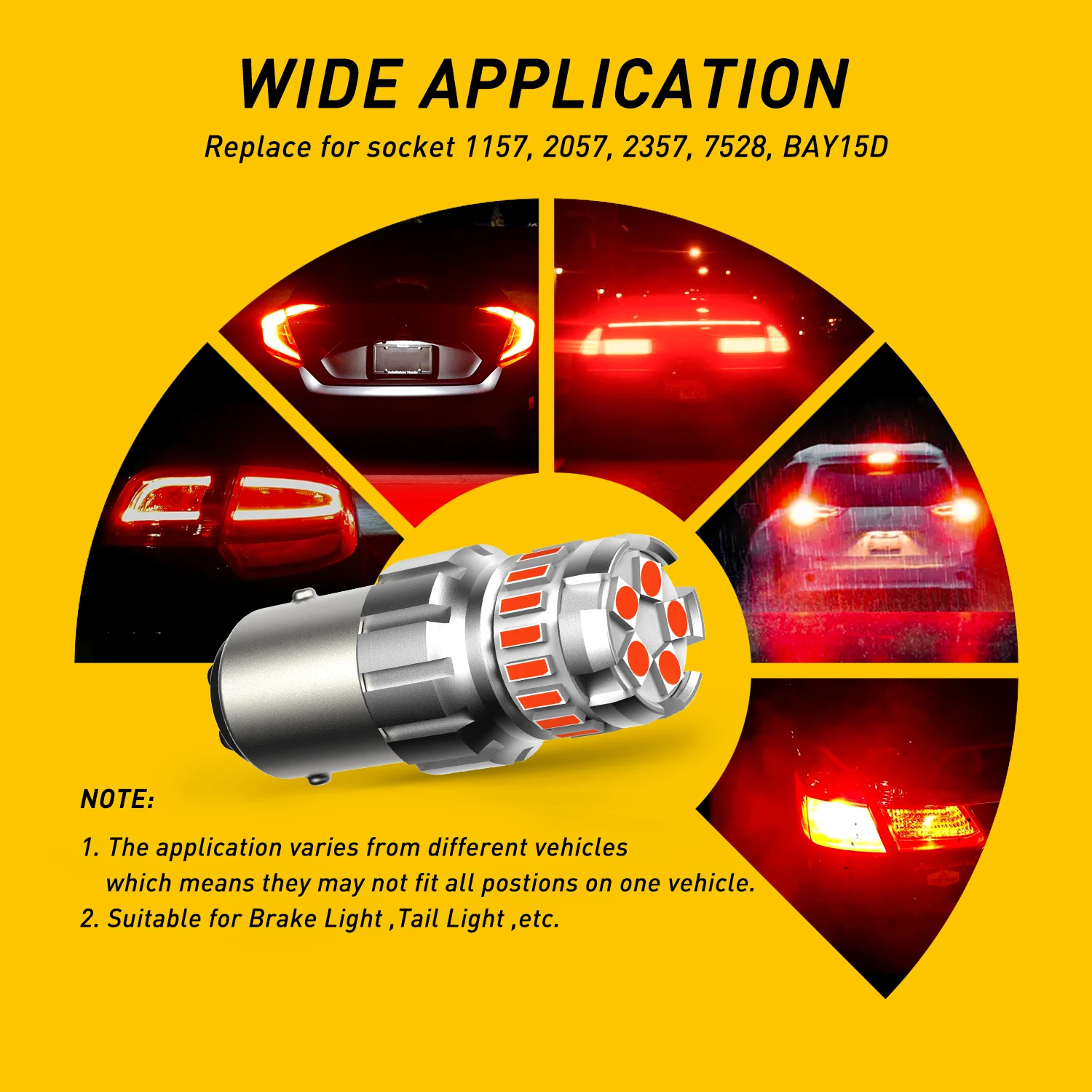 AUXITO 2Pcs Red 1157 P21/5W BAY15D LED Canbus Car Brake Stop Tail Lights Reverse Backup Lamp Automotive Bulbs Super Bright 12V