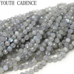 5A Natural Faceted Gray Labradorite Stone Loose Spacer Beads for Jewelry Making DIY  Gift Bracelets 15'' Tiny Stone Bead 2/3/4mm