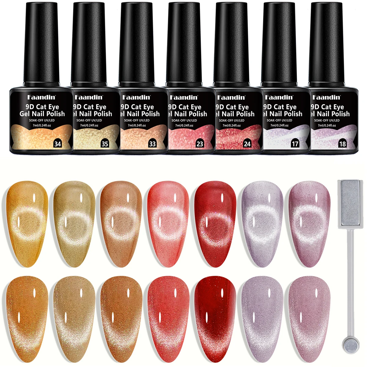

7Pcs/Set + 1 Faandin 0.24oz*8 Pieces Crystal Cat Eye Magnetic Stick Set, Deep and Transformative Cat Eye Gel Nail Polish, Carefully Selected Versatile Colors in a Gift Box, Perfect Gift for Mom, Girlfriend, Essential Item for Dating, Parties, and Dates, C
