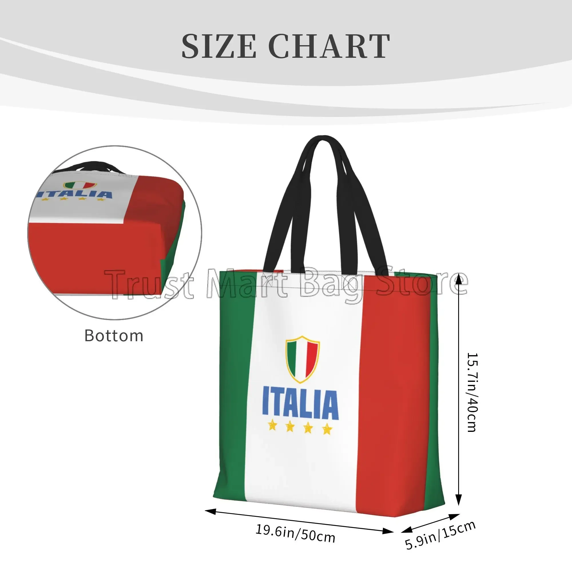 Italy Flag Handbags Reusable Grocery Bags Shopping Tote for Women Foldable Waterproof Book Tote Reusable Shoulder Bag