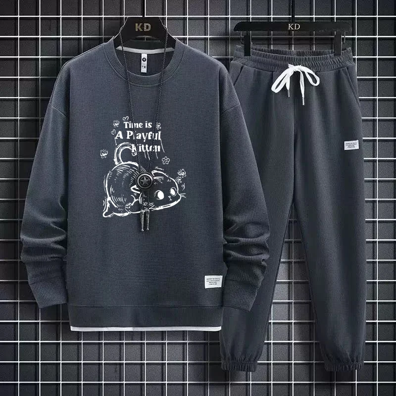 

Loose Fit Sportswear Set for Men round Ne Sweatirt And Pants Two Piece Casual Outfit Autumn Winter Street Sle plus Size