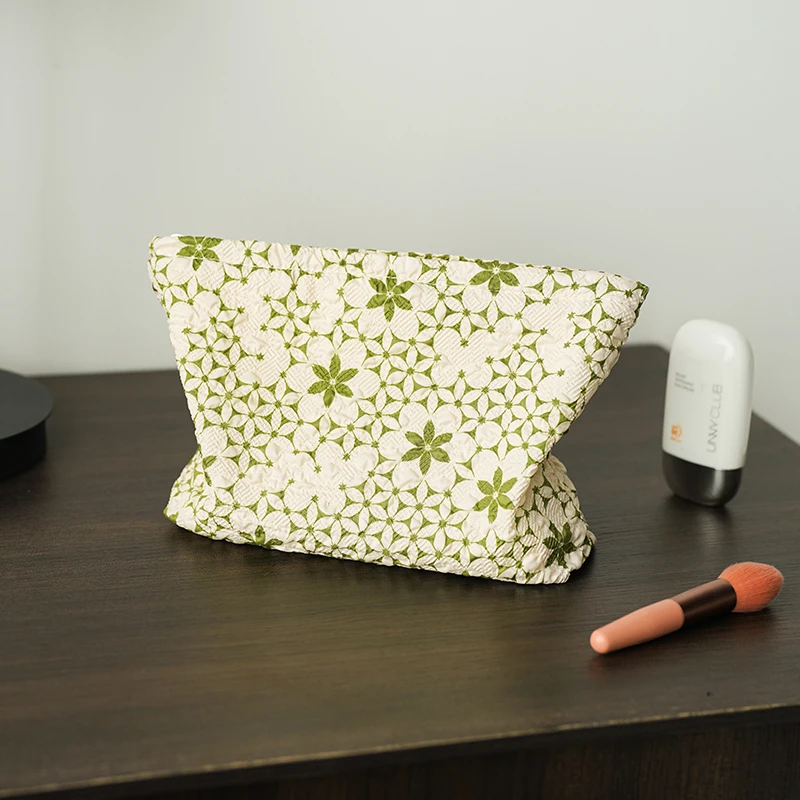 Borsa per il trucco da donna borsa da toilette da viaggio per articoli di Design con cerniera di grande capacità verde fresca borsa da viaggio per