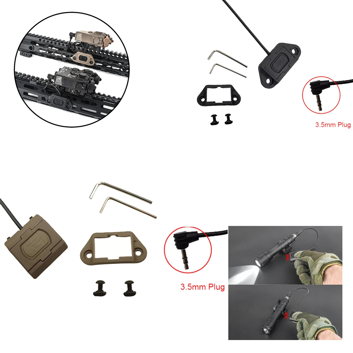 

Tactical Modbutton Pressure Switch Airsoft Paintball Accessories 3.5mm Interface M300m600peq In-Line Switch 20mm Rail