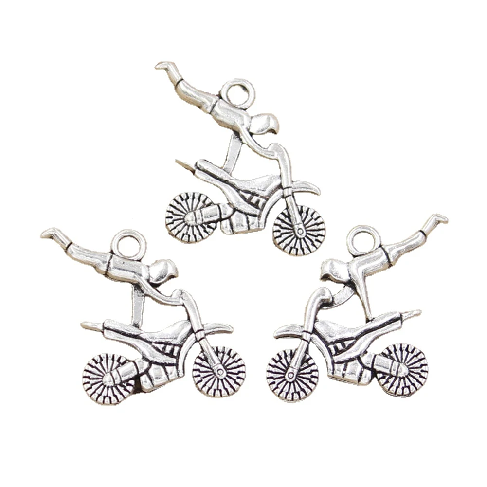 6pcs Charms Motorcycle Motorcross 25x25mm Antique Silver Color Pendants Making DIY Handmade Tibetan Finding Jewelry