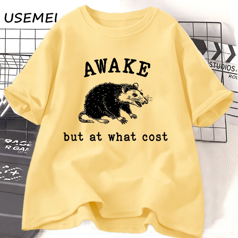 Awake But At What Cost Retro T-Shirt Funny Possum graphic T-shirs Sarcastic Sayings t Shirt Vintage 90s Rat Meme tshirt Tee