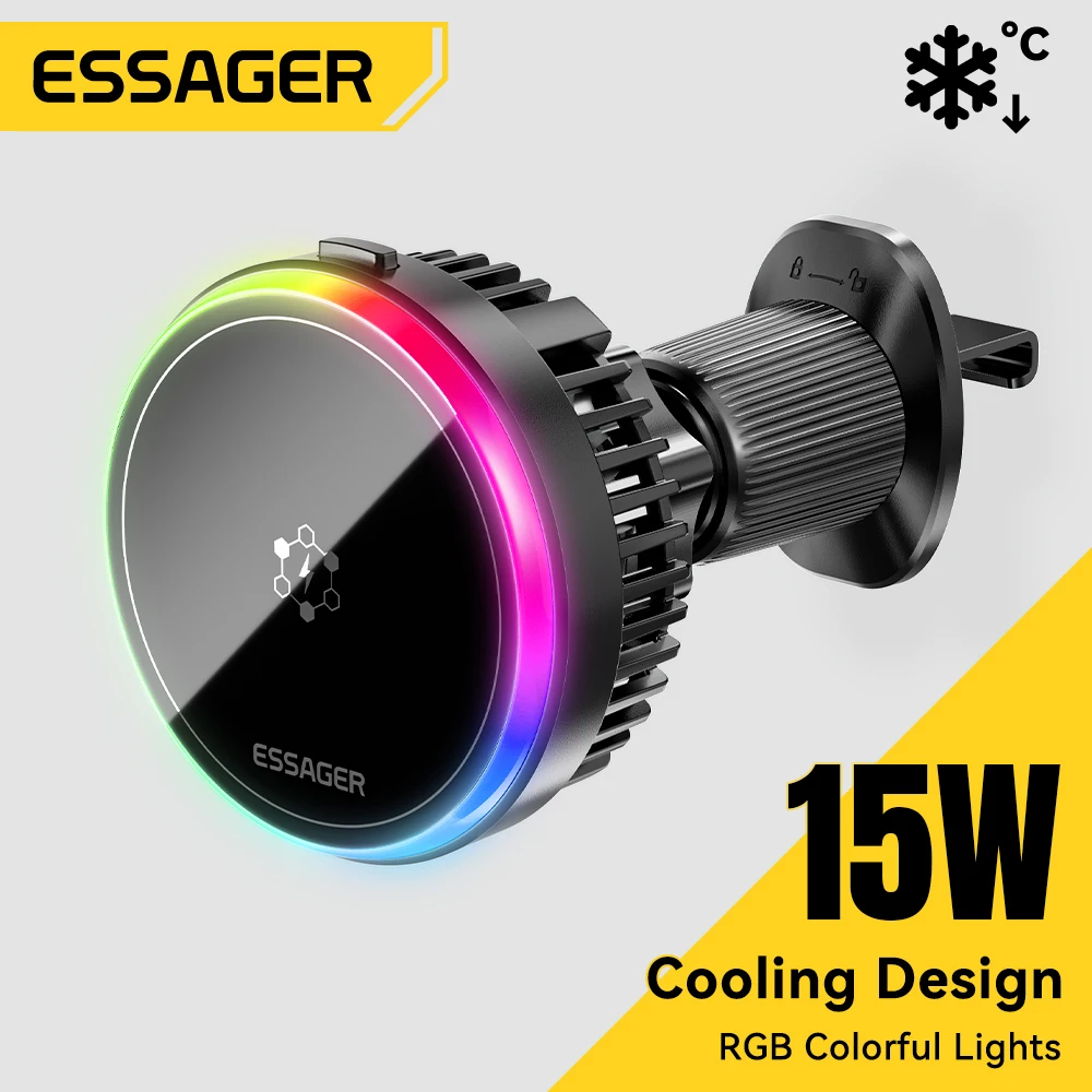 

Essager 15W ice Cooling Magnetic Wireless Car Charger for iPhone 16 15 14 13 12 MacSafe Car Phone Holder Fast Charging Station