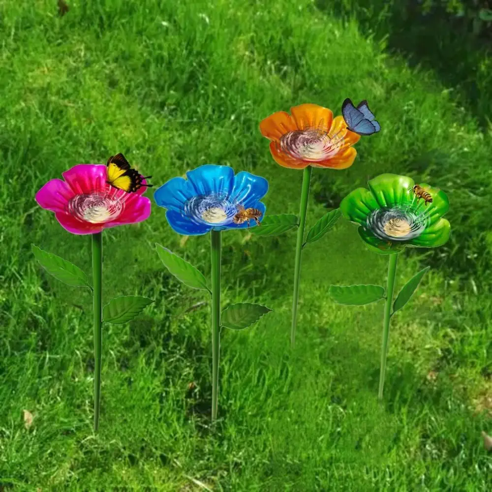 

2pcs Durable Metal Bee Watering Cup Plug-in Waterproof Bee Drinking Cups Flower Design Rust proof Bee Water Feeder Balcony