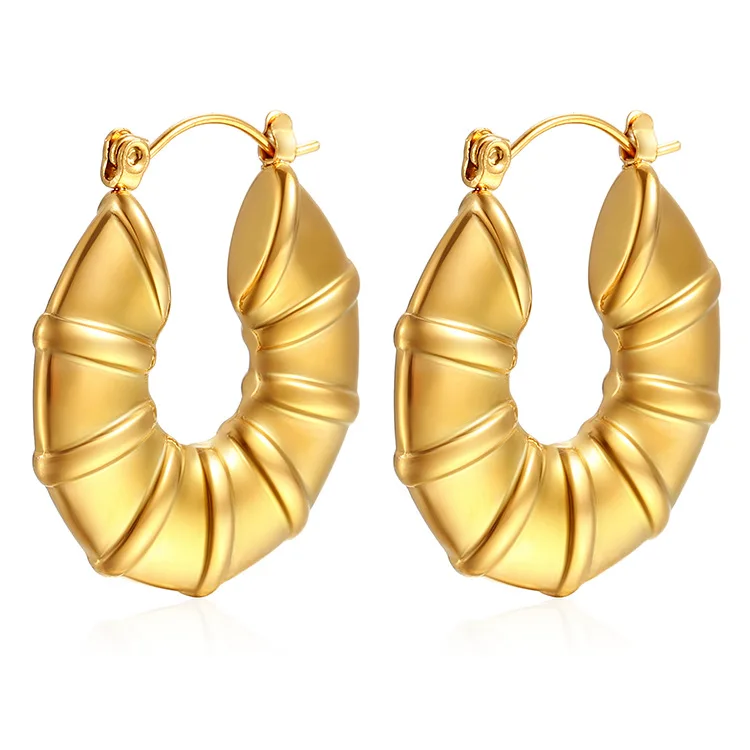 Gold Plated Chunky Earrings for Women Trend Stainless Steel Hoop Earring Waterproof Piercing  Jewelry