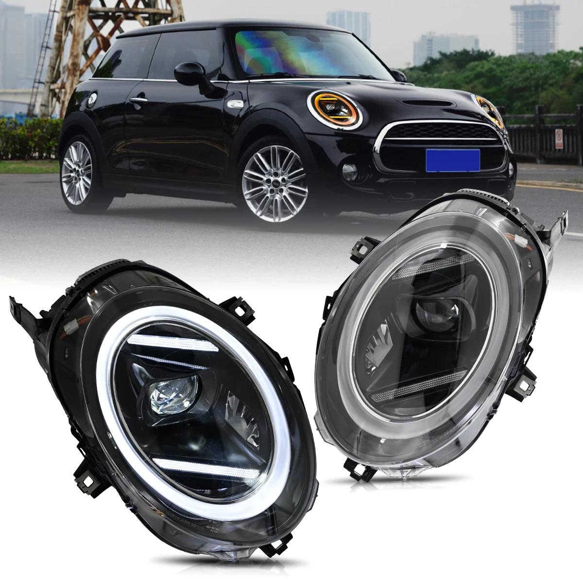 Paar Projektorlinsen-Upgrade, helle LED-Scheinwerfer-Einheit für BMW Mini Cooper F55 F56 2014-2021 Halogen-Scheinwerfer