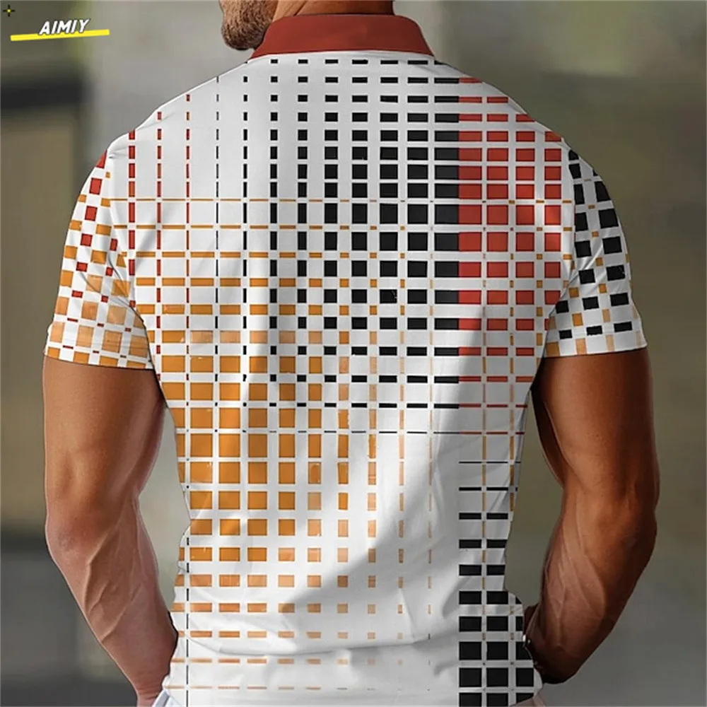 Men's Polo Shirt Waffle Polo Shirt Lapel Polo Button Up Polos Golf Shirt Striped Plaid / Check Graphic Prints Geometry Turndown