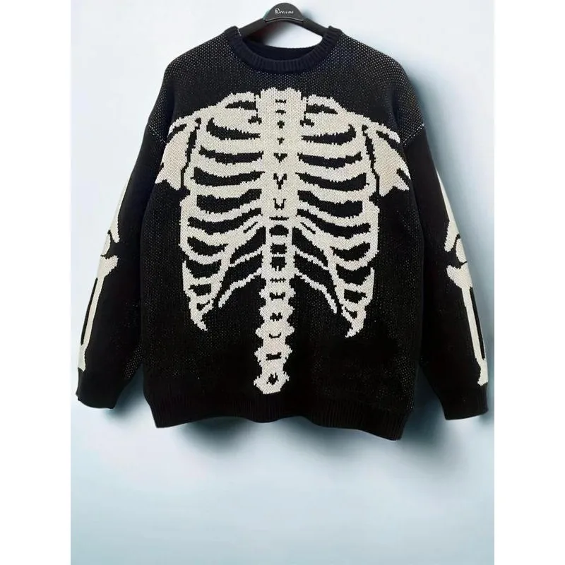 2026 Autumn New Loose Sweater Knitted Sweater Pullover Printed Color Blocked Pullover