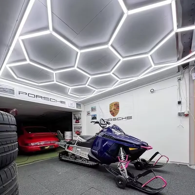 Etop Hexagrid Wide Voltage 110V 220V Linkable Surface Mounted LED Hexagon Garage Ceiling Light for Workshop Gym Detailing Shop