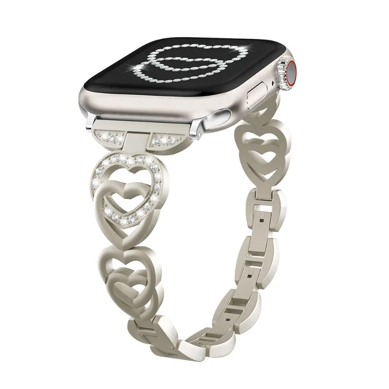 Pulseira Coração de Diamante para Apple Watch, iWatch Series SE, 7, 6, 3, 5, Ultra 2, 8, 9, 40mm, 41mm, 45mm, 44 milímetros, 38 milímetros, 49 milímetros, 42 milímetros