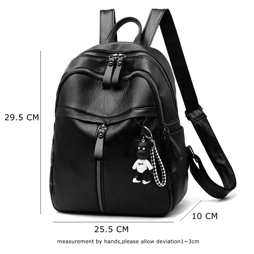 Sac à Dos Noir en PU Étanche de Grande Capacité pour Femme, Cartable d\'École pour Ordinateur Portable, Voyage, Fille