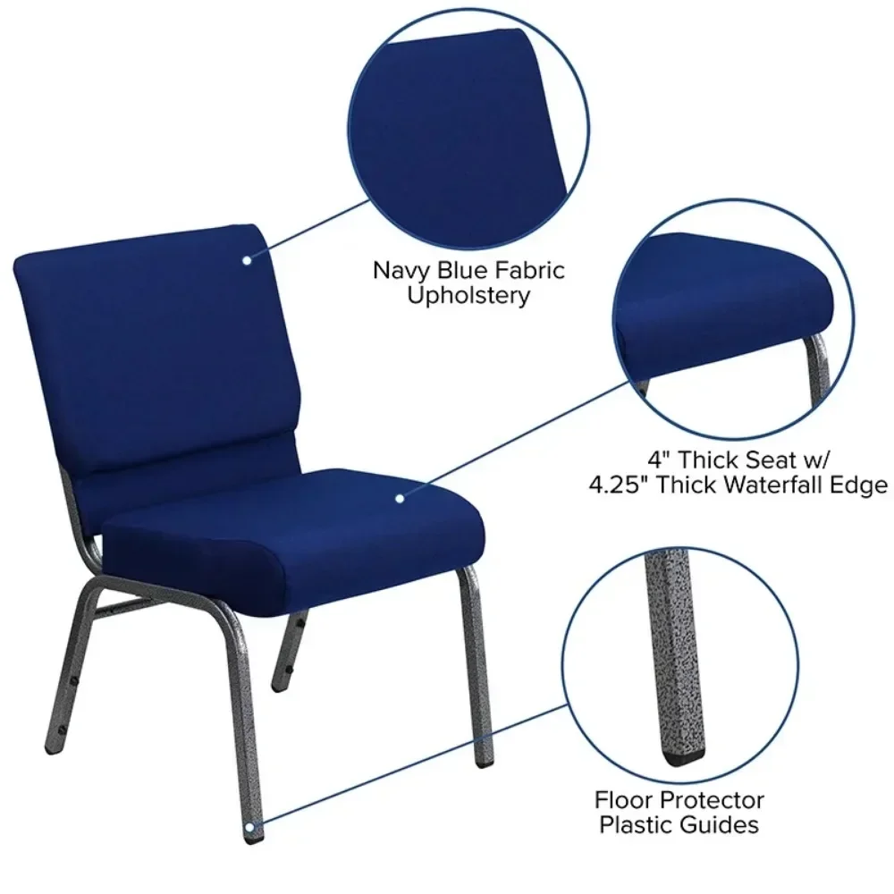# Hot Series 21''W Stacking Church Chair In Navy Blue Fabric - Silver,800 Lb. Weight Capacity,with Book Pouch And Ganging Bracke view 3