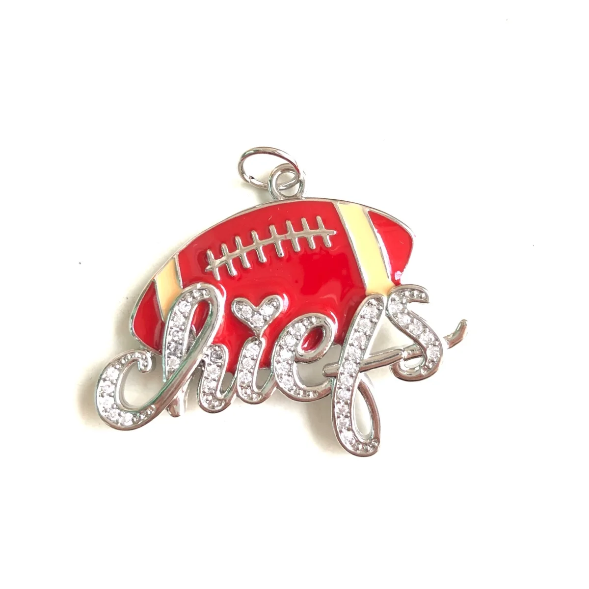 5pcs Zirconia Paved I Love Chiefs Football Words Charms Pendants for Women Bracelets Men Necklaces Sports Themed Jewelry Making