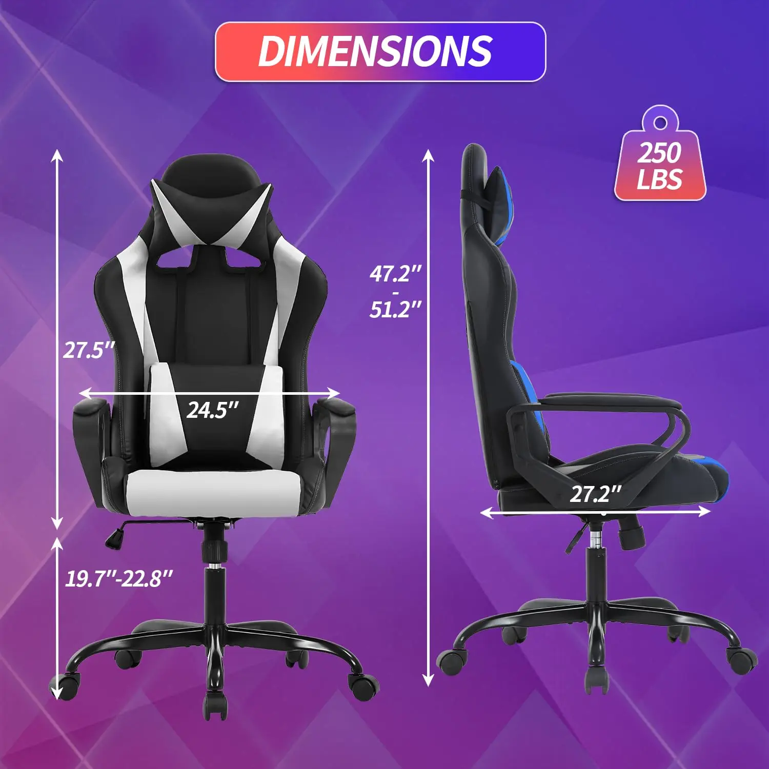 Gaming Chair Office Chair High-Back Ergonomic Video Game Chairs for Kids Teen Adult Height Adjustable Reclining, Customized view 3