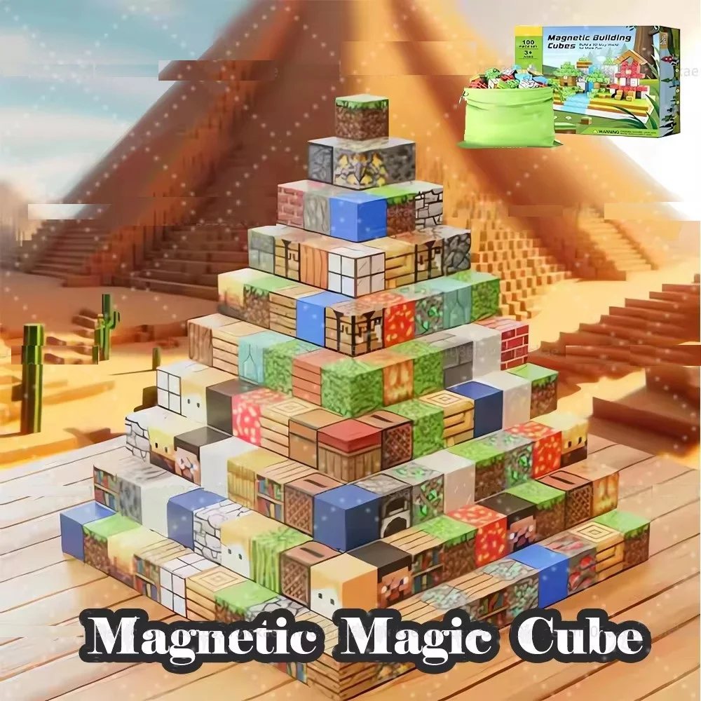 100pcs Magnetic Blocks-Build Mine Magnet World Set for Boys & Girls Age 3+, Sensory Toys for Toddlers Gifts Construction Toys