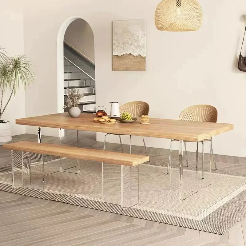 Suspension Dining Table and Chair Small Apartment Home Japanese-Style Solid Wood Rectangular Log Nordic Workbench