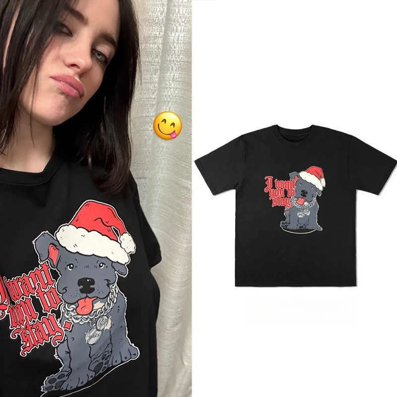 يتميز حفلة بيلي إيليش على قمصان كريسماس دوج راب، قمصان علوية عصرية مطبوعة من القطن الخالص بأكمام قصيرة للرجال والنساء