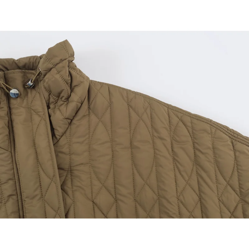 Damen-Freizeitjacke aus Baumwolle in Unifarbe mit Stehkragen, einzigartigem Designer-Look, Kordelzug in der Taille, lockerer Schnitt, Damen-Reißverschluss-Oberbekleidung – Detail 21