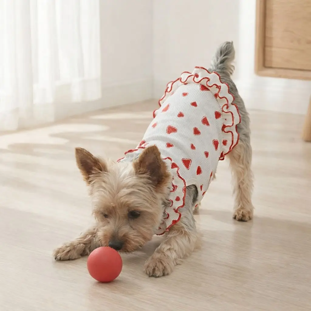 Vestido sin mangas para perro y gato, falda floral corazón rojo - imagen 4