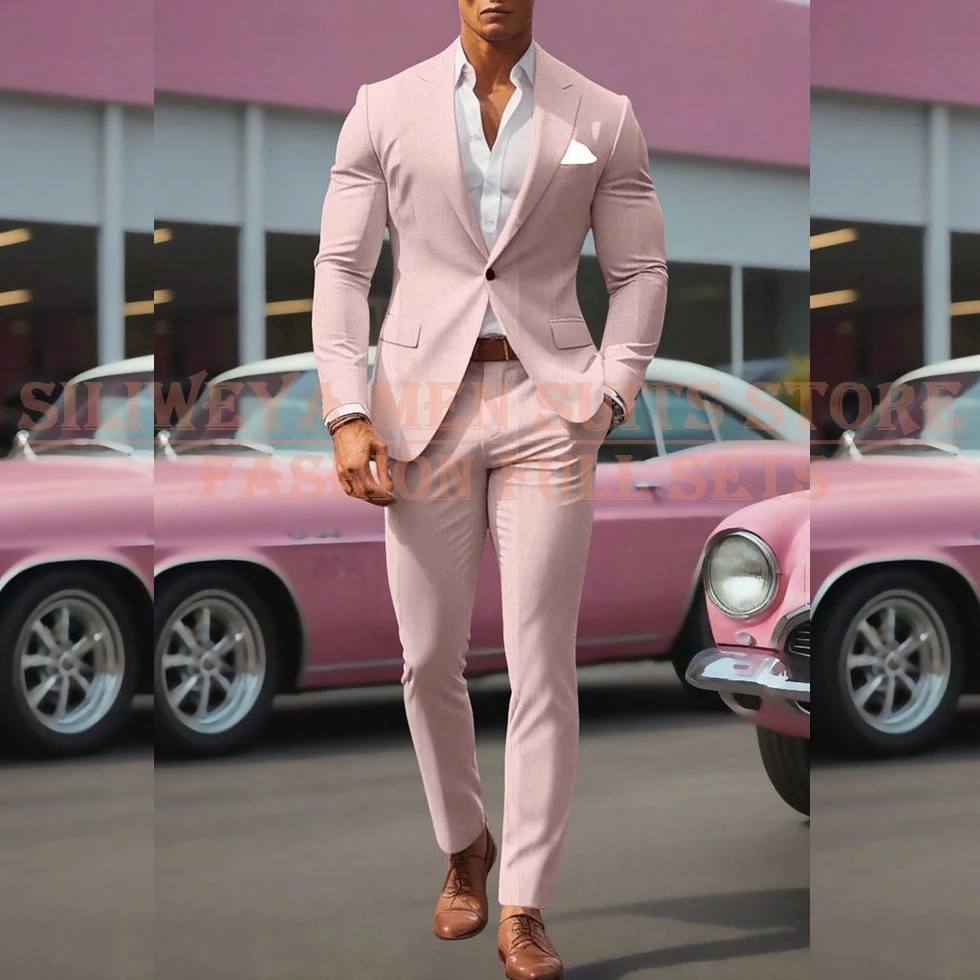 

Wedding Men's Suits 2025 Chic Pink Luxury One Button Notch Lapel Slim Fit 2 Piece Jacket Pants Costume Homme Outfits Blazer