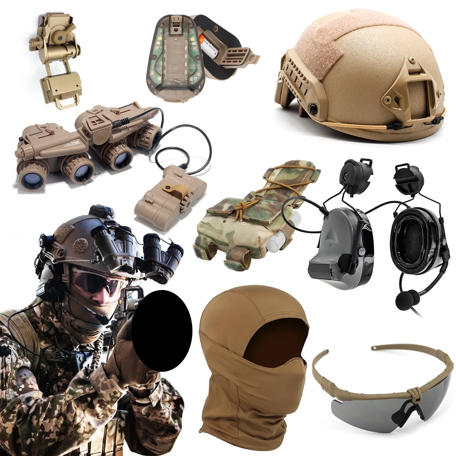 FAST Airsoft Helmet Tactical Set - 35db HD Noise Cancellation Communication Headset - L4G24 Mount - Helmet IR Strobe