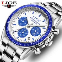 LIGE-reloj analógico de acero inoxidable para hombre, accesorio de pulsera de cuarzo resistente al agua con calendario, complemento masculino deportivo de marca de lujo con diseño luminoso, perfecto para negocios