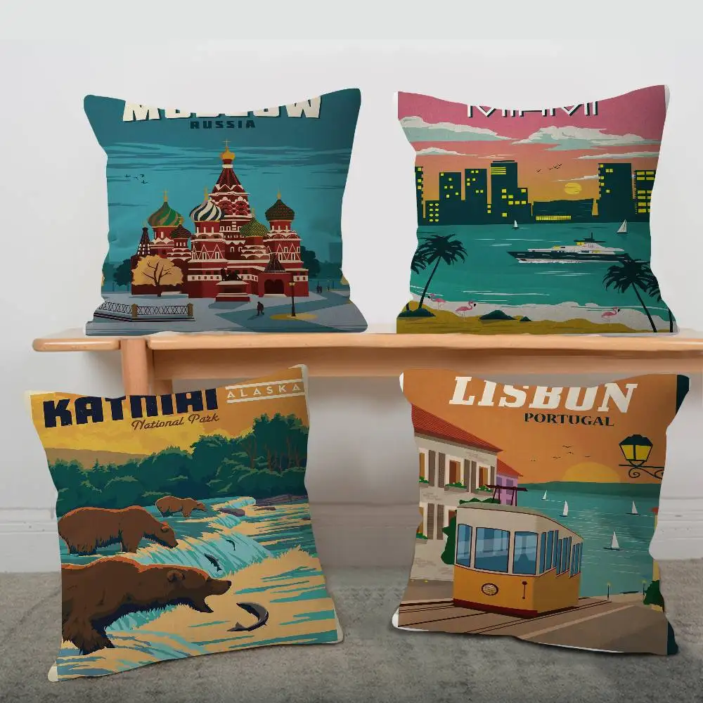 

Винтажная наволочка с пейзажем городского национального парка, 45*45 см, декоративная наволочка для дивана, для дома