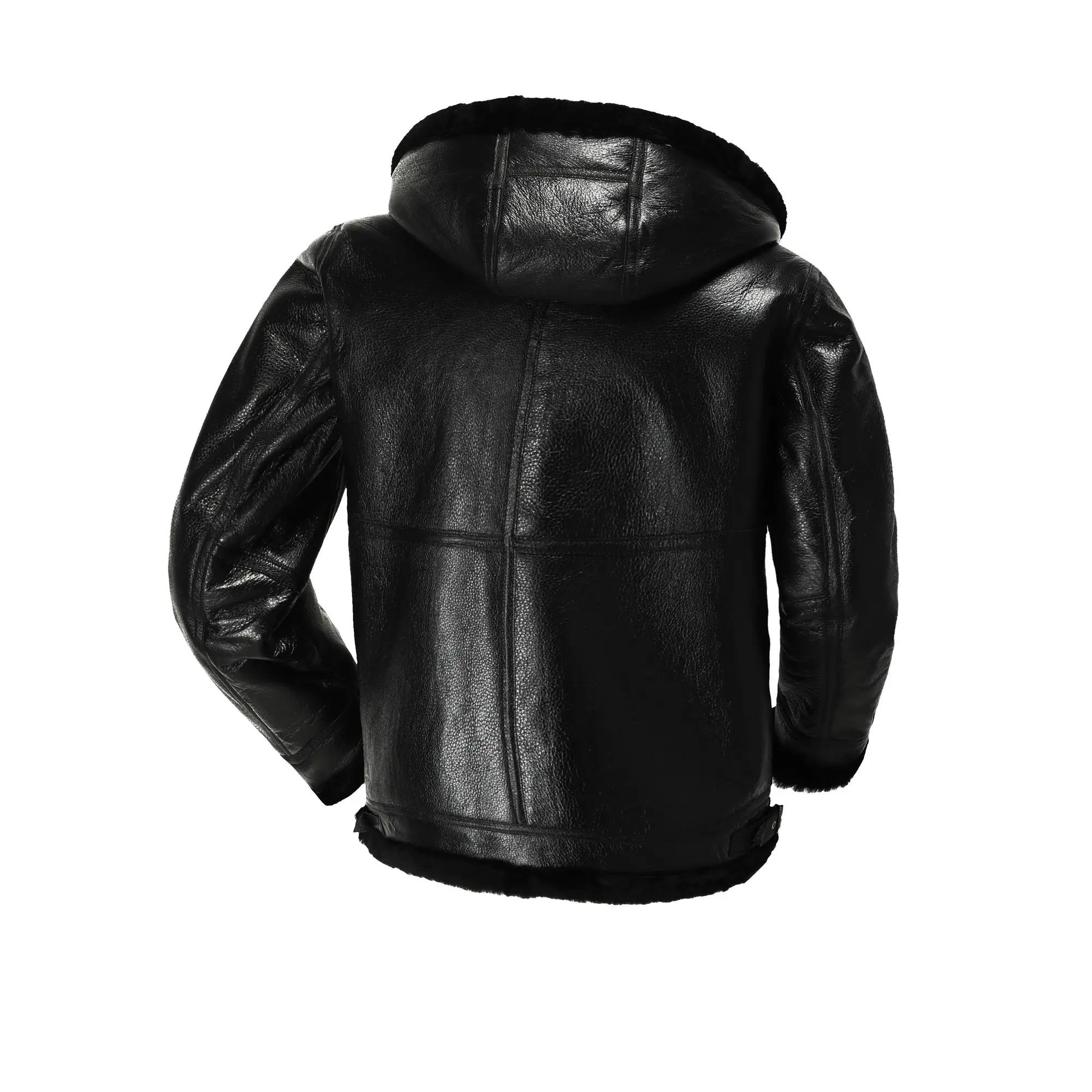 Winter original ecological sheep leather jacket men's hooded fur winter thickened and fleece