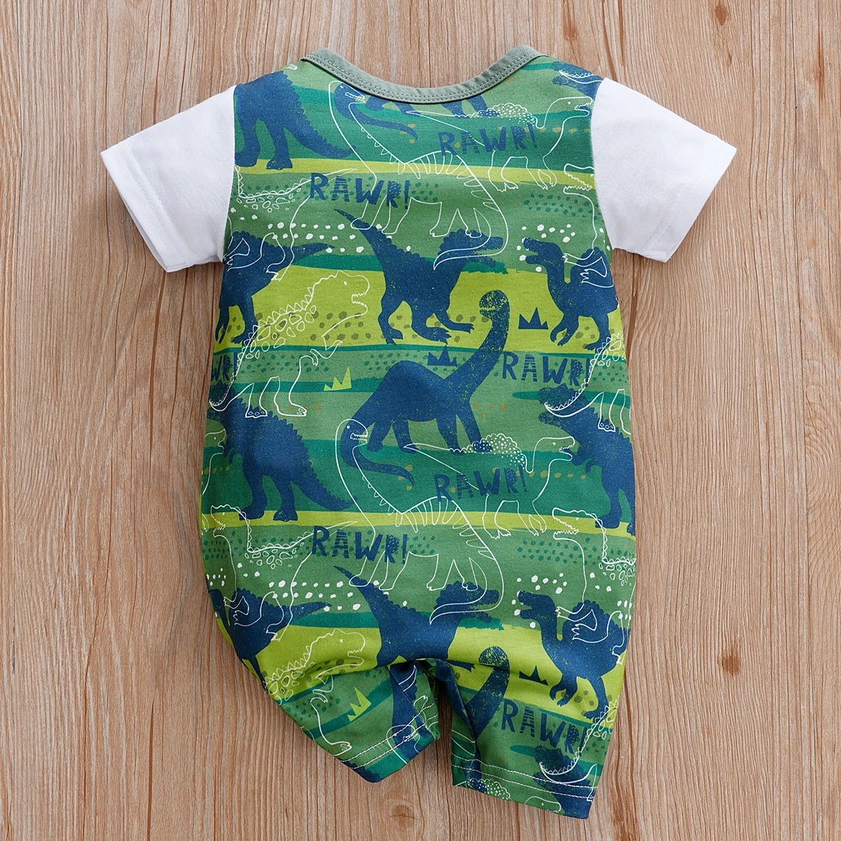 Urnxb-رومبير بأكمام قصيرة مع طبعة ديناصور لحديثي الولادة ، بذلة قطعة واحدة مع حمالة للأولاد من 0 إلى 12 عامًا ، الصيف