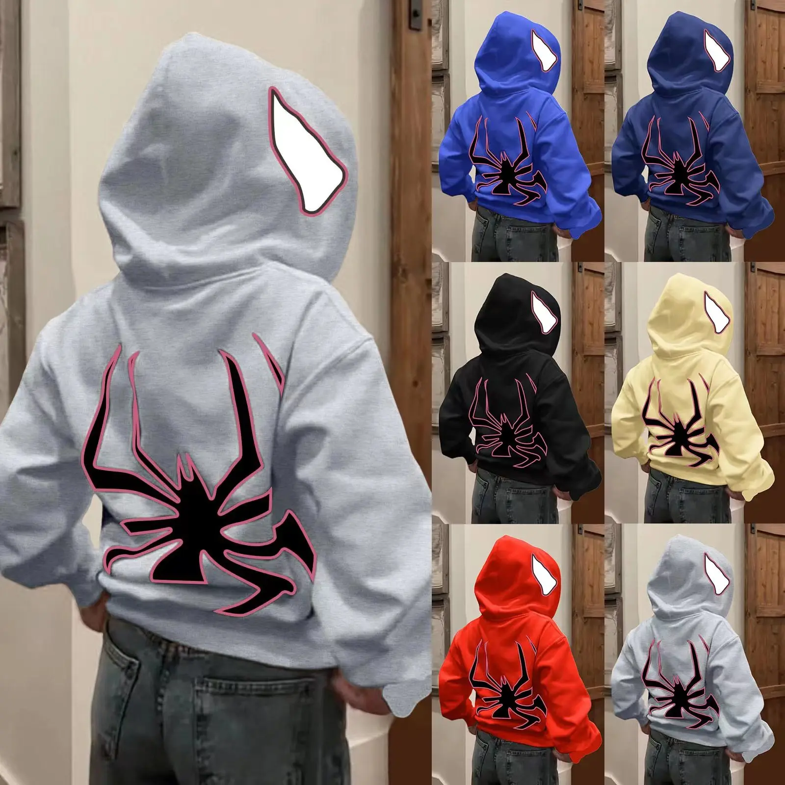 

Full Zip Up Spider Hoodie Women Men Streetwear Harajuku Graphic Oversized Jacket Hood Shirt Punk Gothic Y2K Clothes Sweatshirt