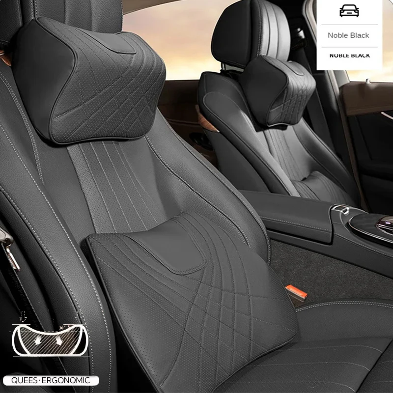 

Breathale Car Protective PU Leather Auto Lumbar Waist Support Car Headrest Neck Protective Seat Cushion Interior Accessories