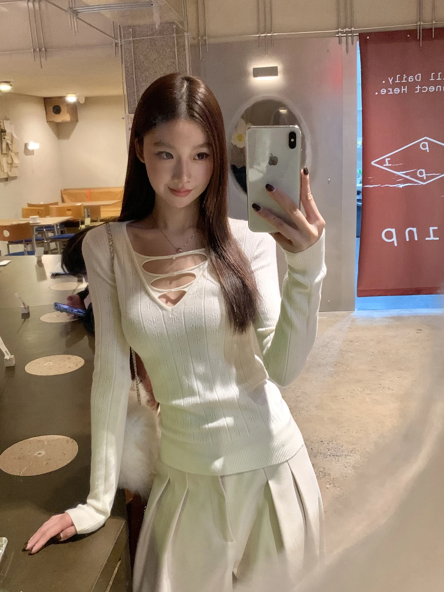 

Slim Fit Women's Knitwear Winter Outerwear Inner Match High Sensation Knitted irt G Sle Commute Sle V Ne Long Sve