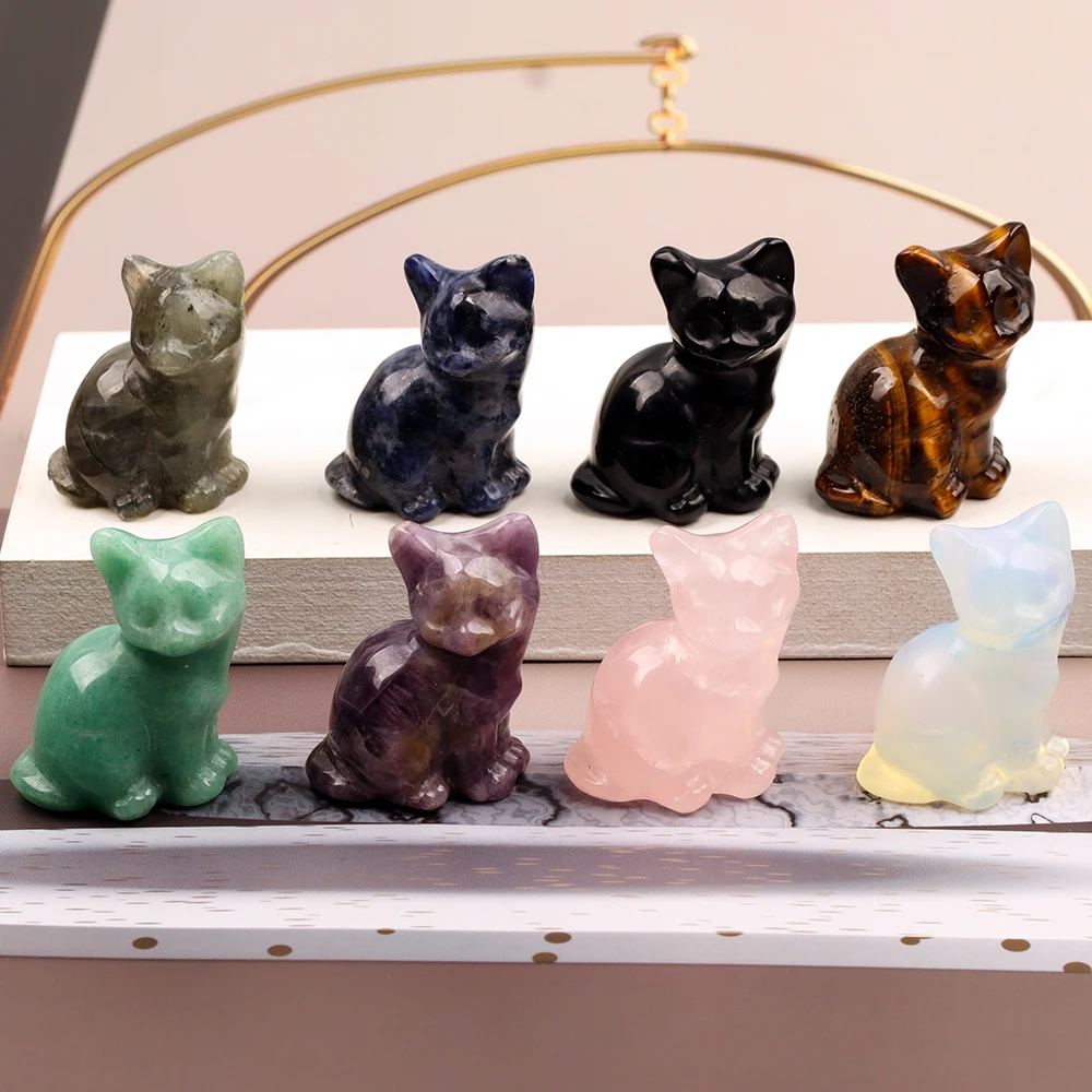 1.5 Inch Hand Carved Tiger Eye Lucky Cat Figurine Jade Kitten Statue Crystal Collectible Ideal Size for Home Decor