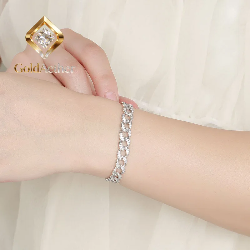 

Браслет GoldAether Luxury из цельной платины PT950 с муассанитом цвета D и бриллиантами, кубинская цепь, полностью инкрустированный бриллиантами, мужской браслет