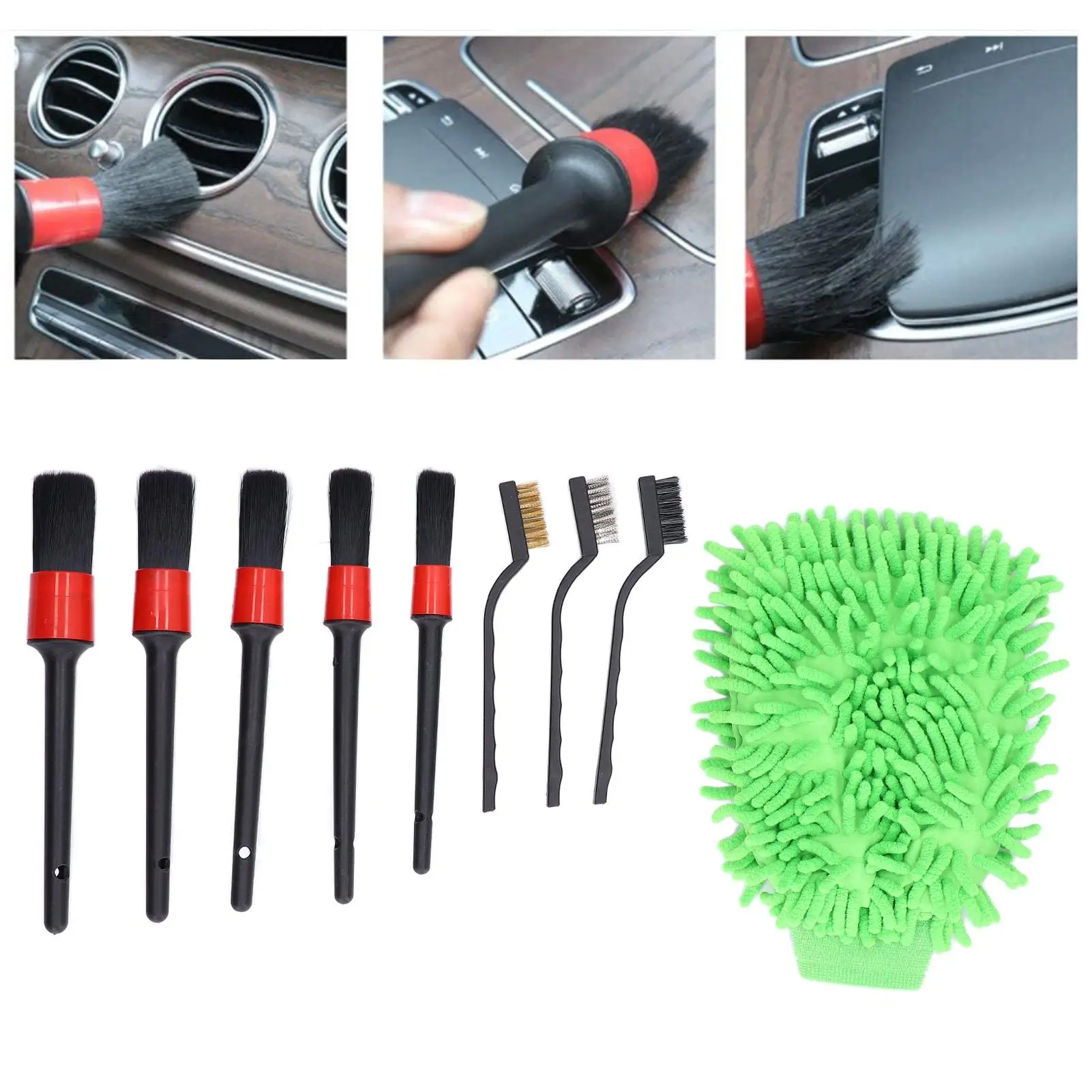 9Pcs Car Detailing Brush Set for Wheel & Interior for cleaning , Leather Care, Auto Supplies, Car Maintenance Tools