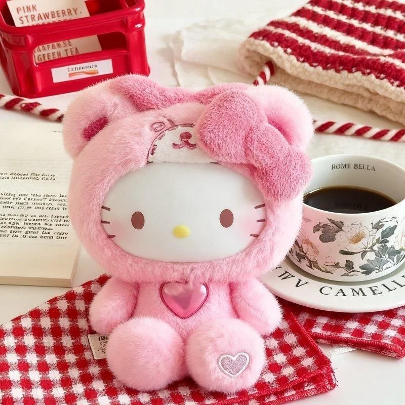 Новинка 2025, оригинальная серия Hello Kitty Teddy, одежда для сна, модная слепая коробка, игрушки, кавайные куклы, коллекционный брелок, кулон, загадочная коробка