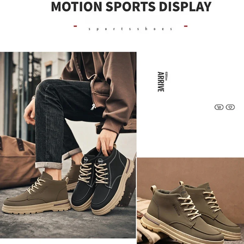 Botas altas para hombre, zapatos de senderismo a la moda para exteriores, botas de trabajo antideslizantes y resistentes al desgaste, botas de moto negras Retro, novedad de 2025