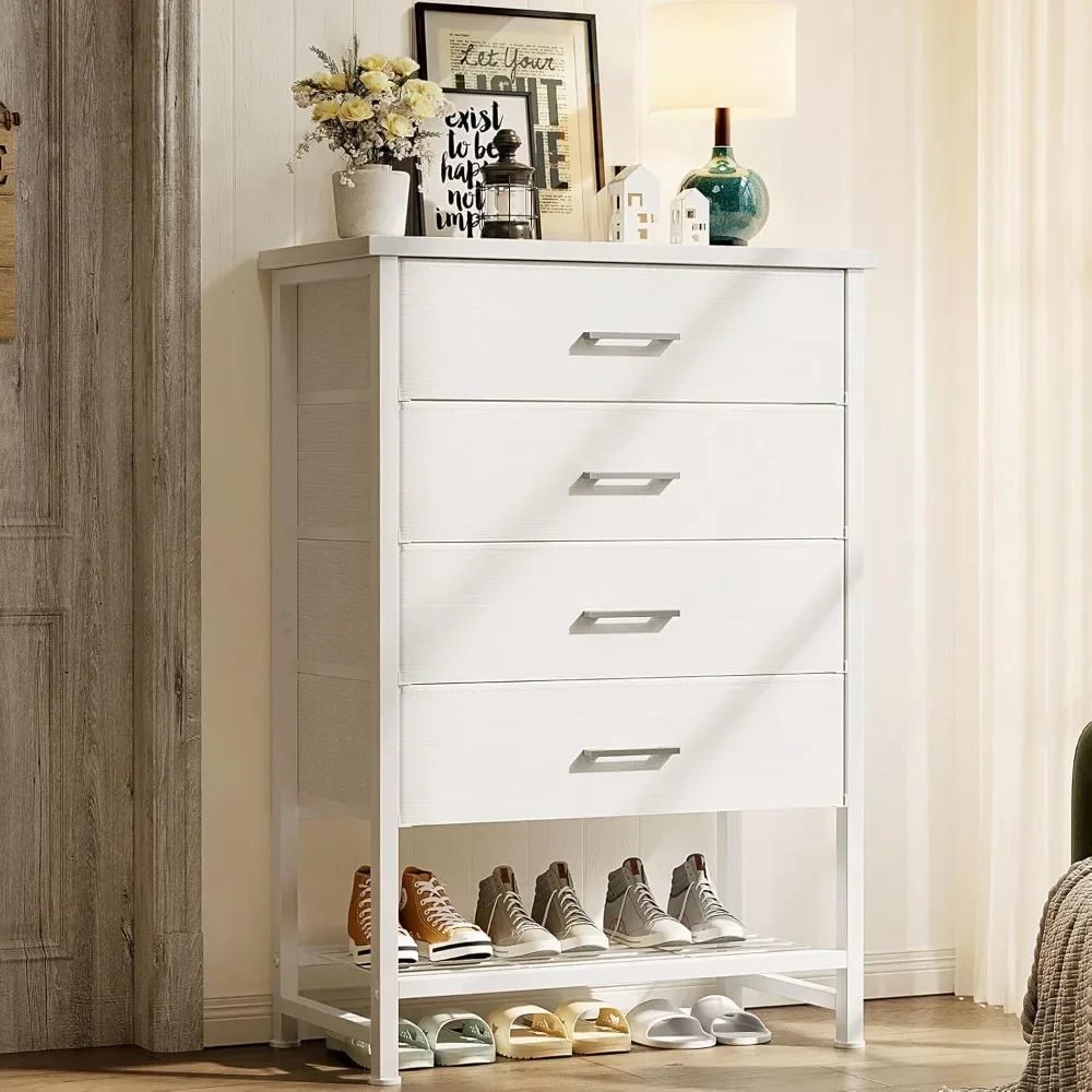 

White Dresser for Bedroom Dresser for Closet with 4 Drawers and Shelf Storage, Dressers & Chests of Drawers Fabric Dresser for K