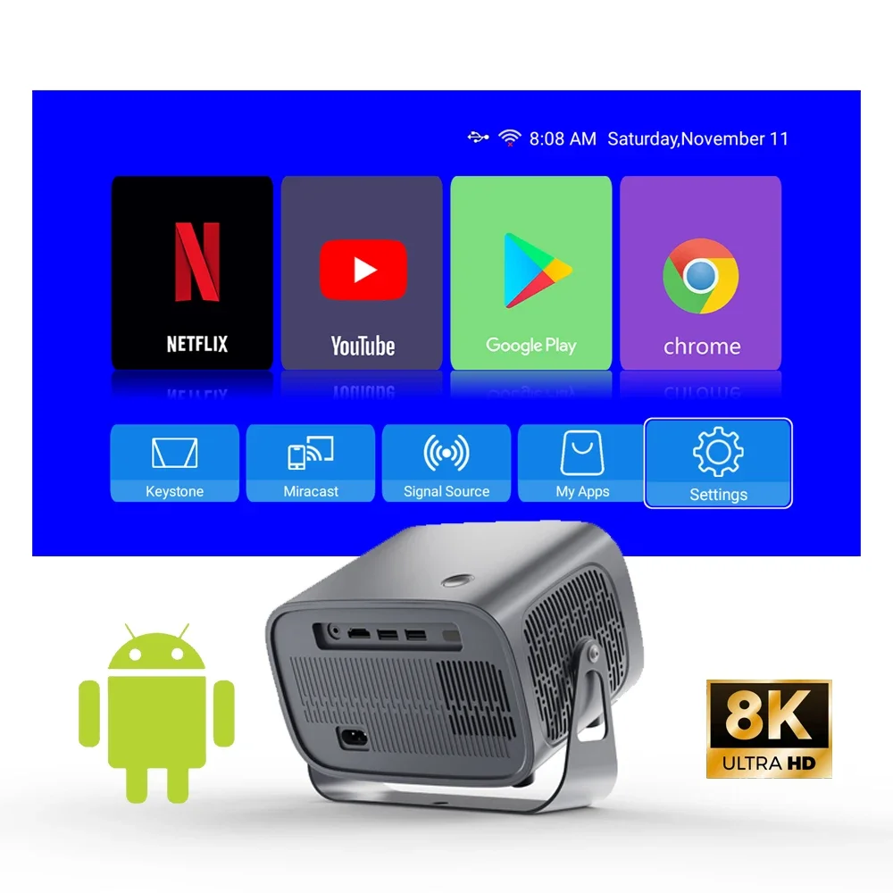 

Tablet Projectors Portable Outdoor 4k Projector 1080P Full HD Wifi Android 11 Proyector 200 ANSI Lumen