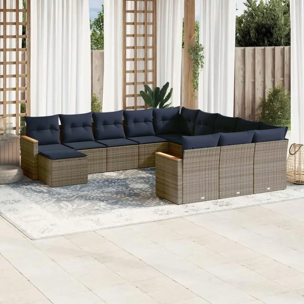 

Modern 12 Piece Gray Poly Rattan Patio Sofa Set with Cushions Garden Furniture Outdoor Seating