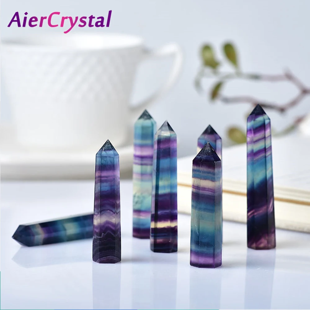 Natural Color Fluorite Obelisk Crystal Healing Stone Natural Quartz Home Decoration Reiki Polishing Point Stone Gift Process