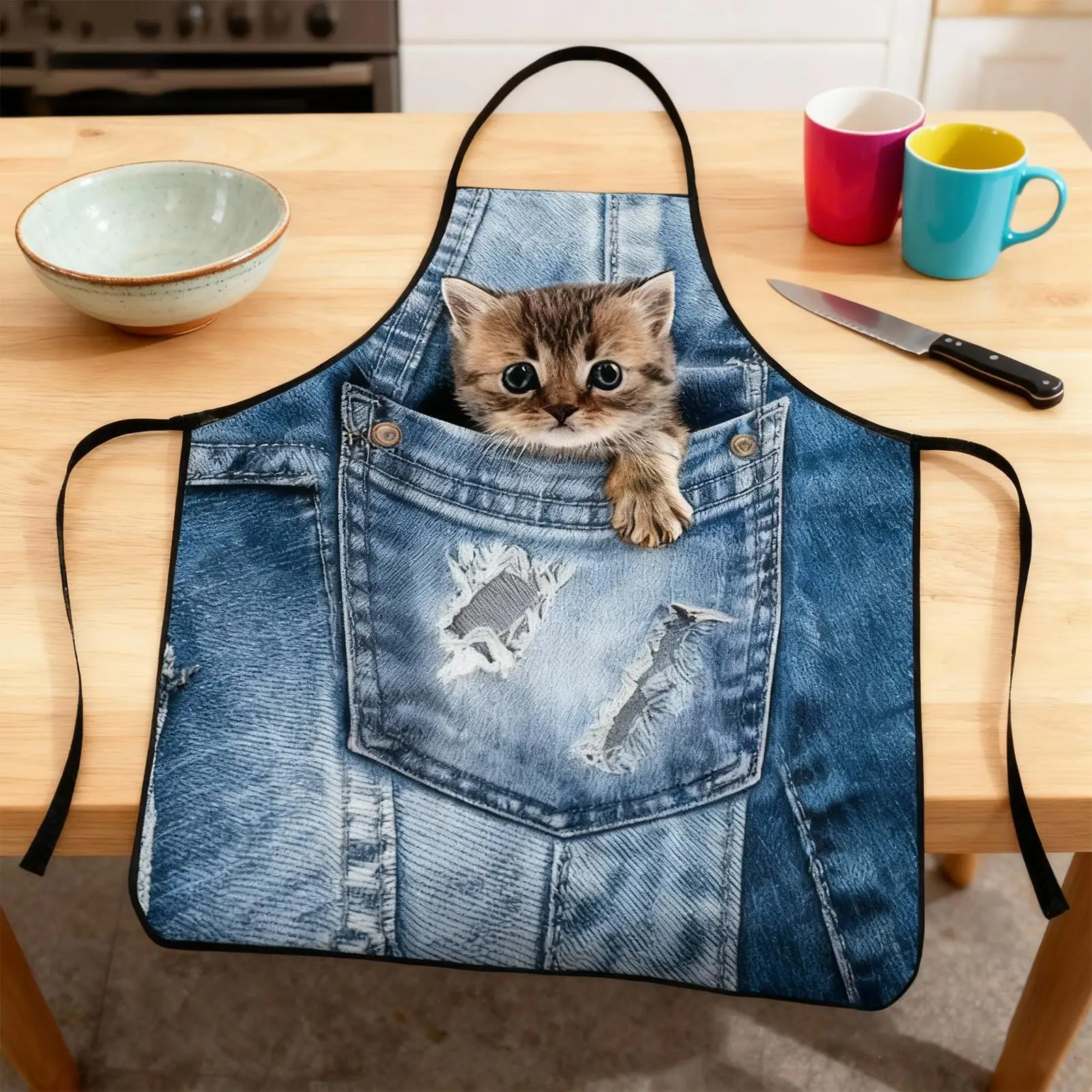 Lustige Katzen-bedruckte Schürze, niedliche wasserdichte Küchenschürzen mit Riemen, Neuheitsgeschenke für Damen und Herren, Kochen, Backen, Pflege, Grillen, Party