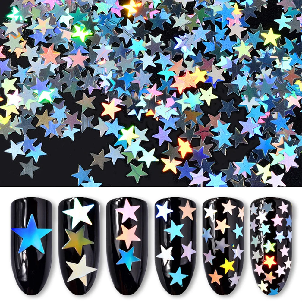 

6 pcs Five Pointed Star Paillette Colorful Sequins Silver Nail Art Decor Shining Pieces Manicure Accessories Rhombus Nail