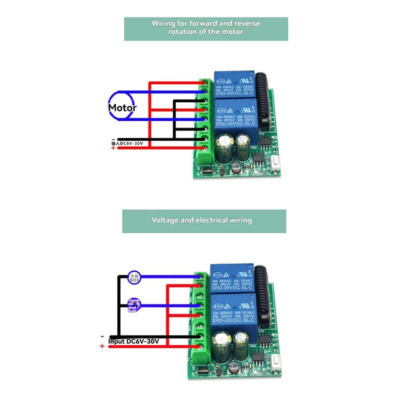 

-A95Z 433Mhz RF Remote Control DC6V-30V 2CH RF Relay Remote Control Switch For Garage Door Motor Control