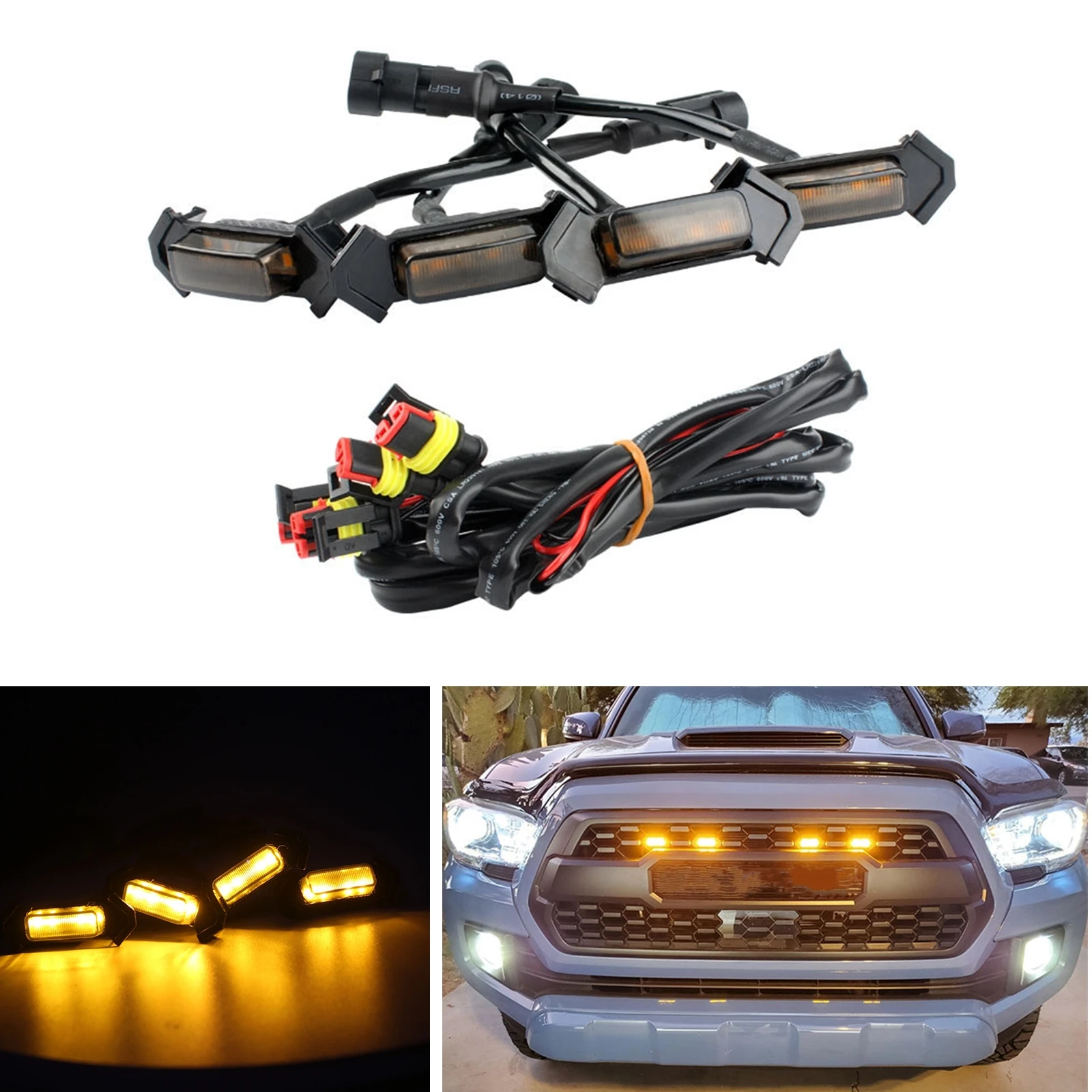 

TRD Pro Raptor Style Amber Lens LED Grille Light For Toyota Tacoma 2016-2021 Yellow Car Front Grill Lamp Strip Turn Marker Bulb