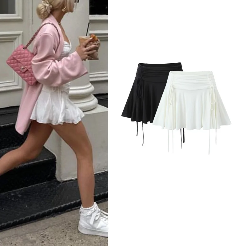 

Весенняя новая американская ретро-трапеция с высокой талией, плиссированная юбка с искусственным наклоном, юбка для горячих девушек, юбка f-длины с поясом